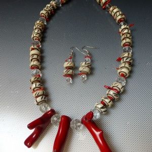 Dancing red Coral crystal Necklace set craft show winner 20 in